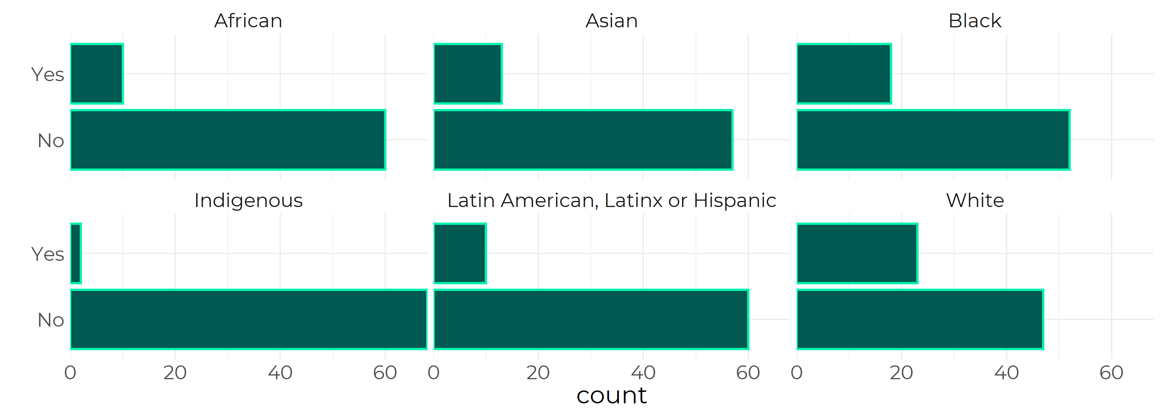 bar charts of some of the categories of race/ethnic